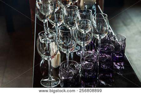 Glasses With Alcoholic Drinks In A Restaurant