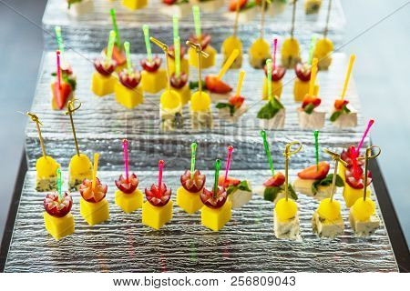 Decorative Food In A Restaurant On Reception. Holiday In A Restaurant