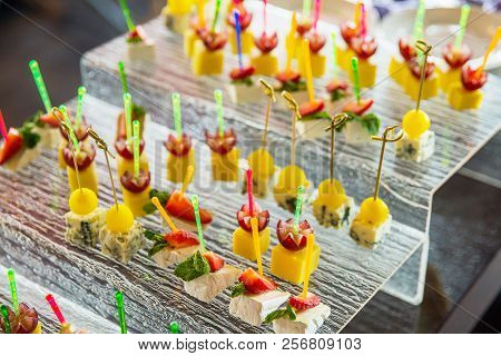Decorative Food In A Restaurant On Reception. Holiday In A Restaurant