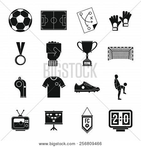 Soccer Football Icons Set. Simple Illustration Of 16 Soccer Football Icons For Web