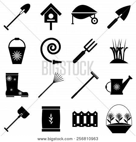 Gardener Tools Set. Simple Illustration Of 16 Gardener Tools Icons For Web