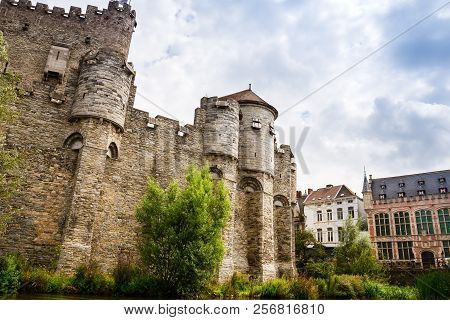 Medieval Castle Gravensteen (castle Of The Counts )  In Historical City Center.