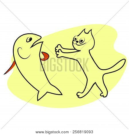 Cat Smiles And Wants To Hug The Shocked. Vector Color Drawing Image.