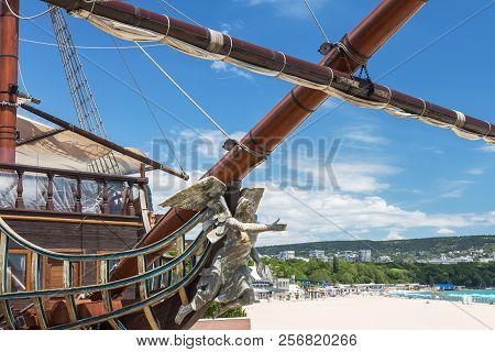Figurehead (nose Shape) Is An Ornament On Nose Of Sailing Vessel, Rostrum Or Caryatid. Wooden Sculpt