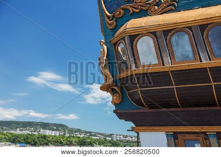 Figurehead (nose Shape) Is An Ornament On Nose Of Sailing Vessel, Rostrum Or Caryatid. Wooden Sculpt