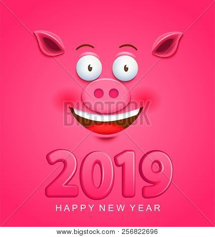 Cute Greeting Card For 2019 New Year With Pig Face
