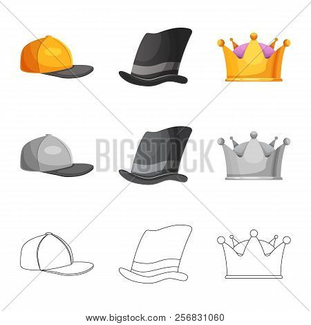 Vector Design Of Headwear And Cap Symbol. Set Of Headwear And Accessory Vector Icon For Stock.