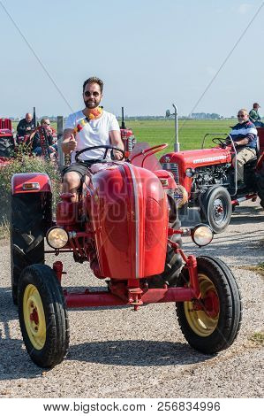 Katwoude, Netherlands - 2018-09-02: Second Oltimer Tractor Tour, Katwoude - Waterland. Participants 