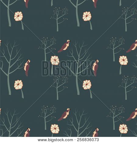 Seamless Texture With Flowers And Birds. Background,surface Textures. Gorgeous Seamless Floral Backg