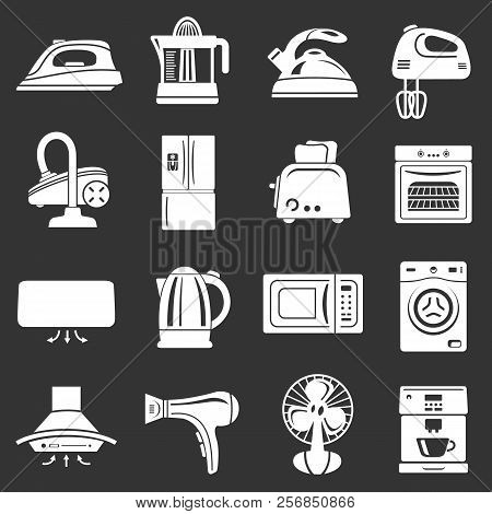 House Appliance Icons Set White Isolated On Grey Background