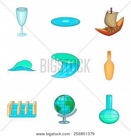 Drain Icons Set. Cartoon Set Of 9 Drain Icons For Web Isolated On White Background