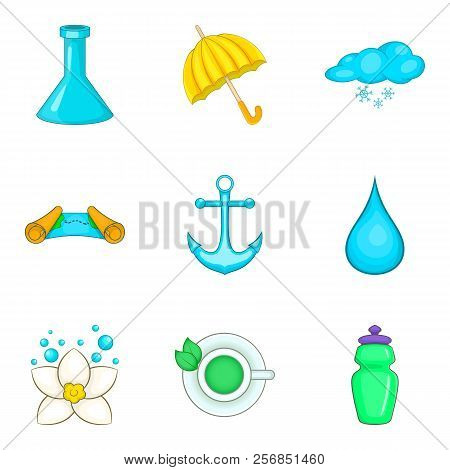 Clean Water Icons Set. Cartoon Set Of 9 Clean Water Icons For Web Isolated On White Background