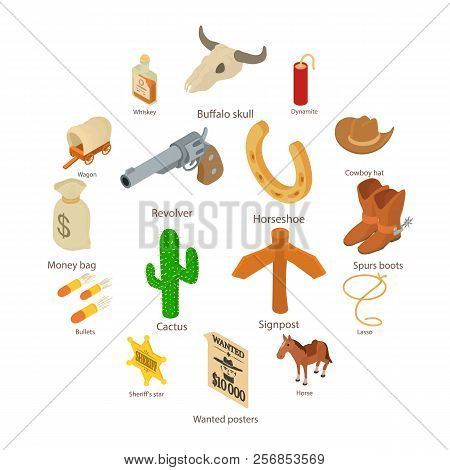 Wild West Icons Set. Isometric Illustration Of 16 Wild West Icons For Web