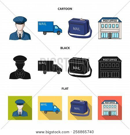 The Postman In Uniform, Mail Machine, Bag For Correspondence, Postal Office.mail And Postman Set Col
