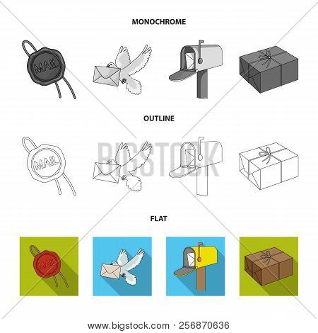Wax Seal, Postal Pigeon With Envelope, Mail Box And Parcel.mail And Postman Set Collection Icons In 