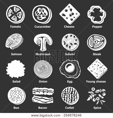 Slice Food Icons Set White Isolated On Grey Background