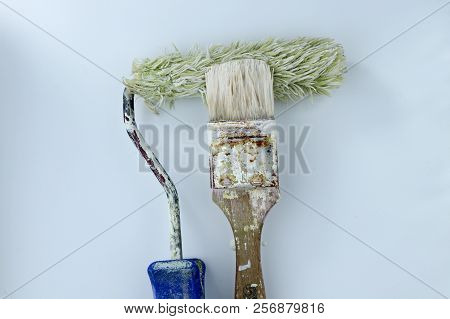 A Painting Tools On White Background. Both Are From White Paint. Ready For Using