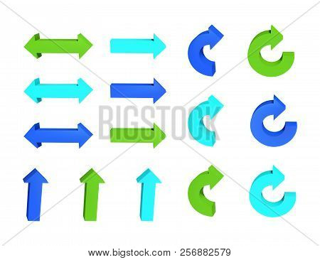 Set Of Arrows. Threedimensional. Green And Blue Color. Vector Illustration
