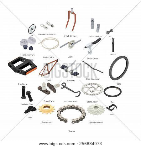 Bike Parts Icons Set. Isometric Illustration Of 25 Bike Parts Icons For Web