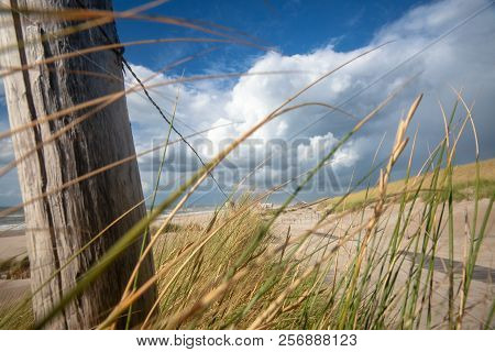Beautiful Picture With A View Over The Dutch Coast Strip With Sand Dunes, Wide Beaches And A Sunny, 