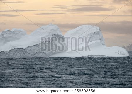 Large Iceberg Floating At Sunset In Bransfield Strait Near The Northern Tip Of The Antarctic Peninsu