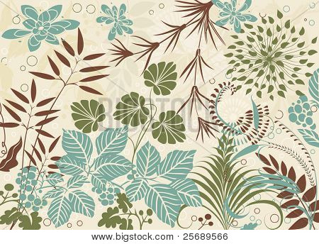 Различные растения в стиле ретро как фон