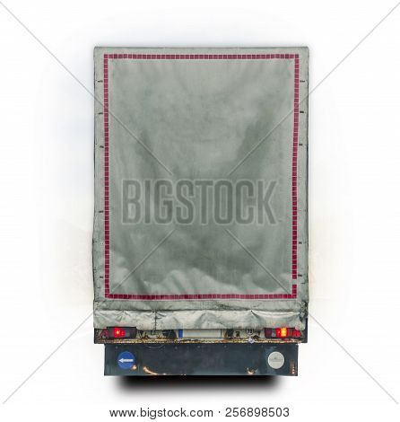 Back View Of Turck Cargo Transport Container Isolated On White