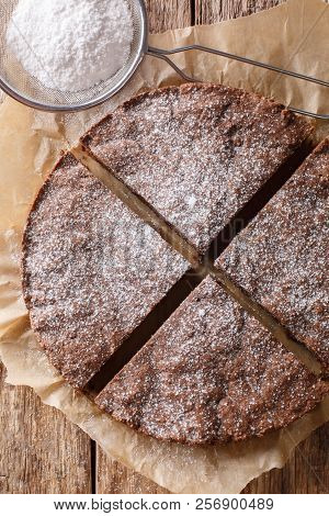 Kladdkaka (swedish Sticky Chocolate Cake) Close-up. Vertical Top View From Above