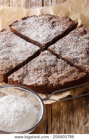 Kladdkaka (swedish Sticky Chocolate Cake) Close-up. Vertical