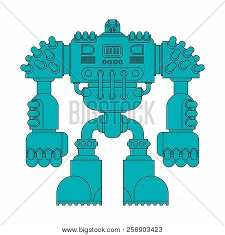 Battle Robot Isolated. Cyborg Warrior Future. Vector Illustration