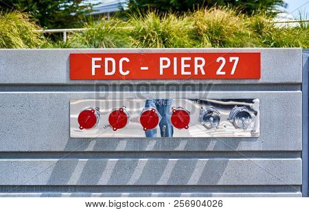 Wall mounted standpipe in San Francisco, California, USA
