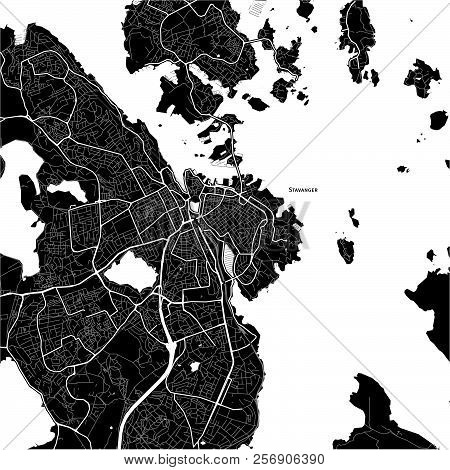 Area Map Of Stavanger, Norway. Dark Background Version For Infographic And Marketing Projects.