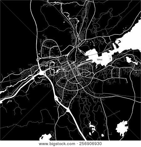 Area Map Of Gävle, Sweden. Dark Background Version For Infographic And Marketing Projects.