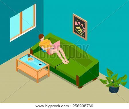 A Girl In The Room Working With Laptop.