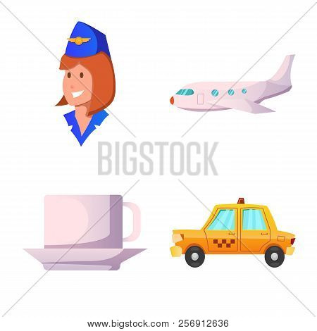 Vector Design Of Airport And Airplane Sign. Collection Of Airport And Plane Stock Symbol For Web.
