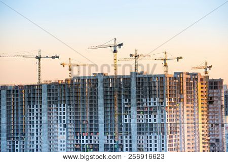 Construction Site With Buildind Cranes