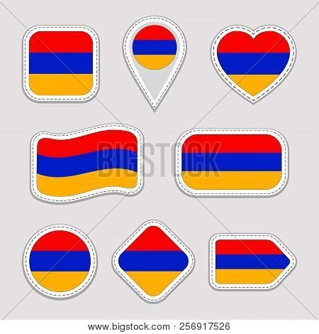 Armenia Flag Vector Set. Armenian Flags Stickers Collection. Isolated Geometric Icons. National Symb