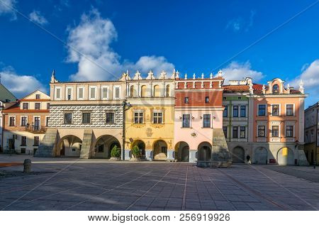 Scenic View Of Renaissance Tenement Houses On Market Square Of Old Town In Tarnow, Poland