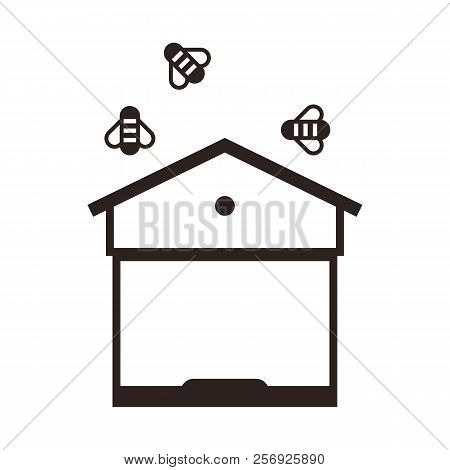 Beehive And Bees. Beekeeping Symbol - Vector Illustration