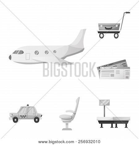 Vector Design Of Airport And Airplane Sign. Set Of Airport And Plane Vector Icon For Stock.
