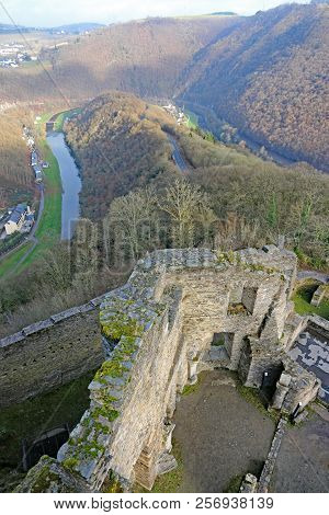 Bourscheid Castle Above The River Sure Valley In Luxembourg