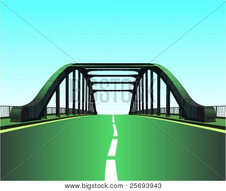 Quite country road through metal bridge.