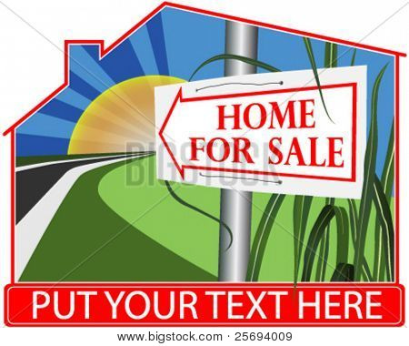 House for sale sign by sunrise .