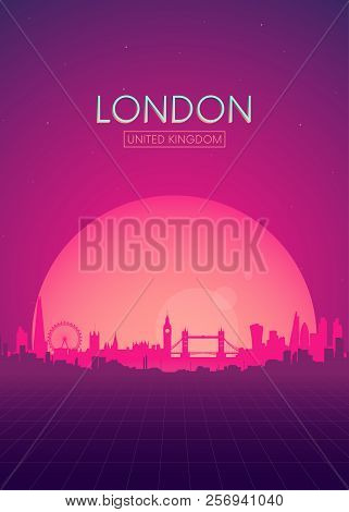 Travel Poster Vectors Illustrations, Futuristic Retro Skyline London