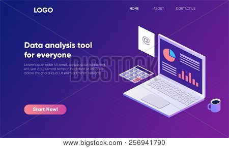 Computer Monitor With Infographic Elements. Data And Investments. Big Data Concept. Isometric Vector