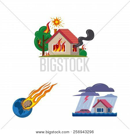 Vector Illustration Of Natural And Disaster Symbol. Collection Of Natural And Risk Vector Icon For S