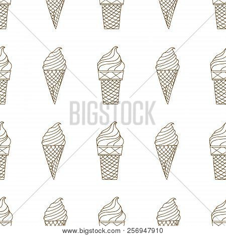 Ice Cream Seamless Pattern On White Background.