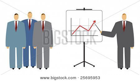 три бизнесменов, прислушиваясь к презентации