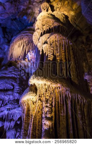 Venetsa Cave In Bulgaria. Beautiful Colorful And Illuminated Cave Full With Semiprecious Onyx Stones