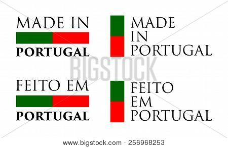 Simple Made In Portugal / Feito Em (portuguese Translation) Label. Text With National Colors Arrange
